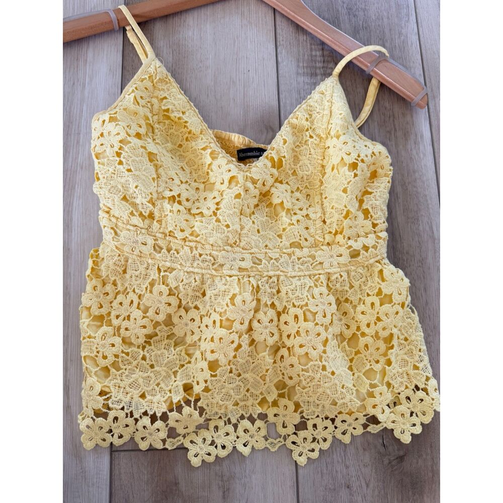 Yellow Crochet Lace Tank Top Abercrombie & Fitch Y2K Boho Coquette Festival Cami